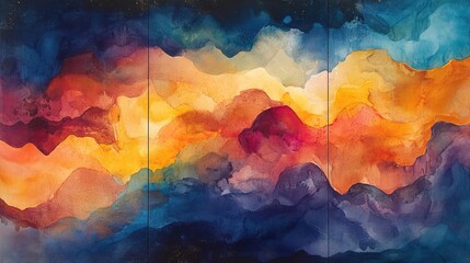 Dynamic abstract watercolor triptych
