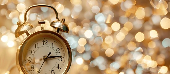 Vintage Alarm Clock with Festive Bokeh Background"