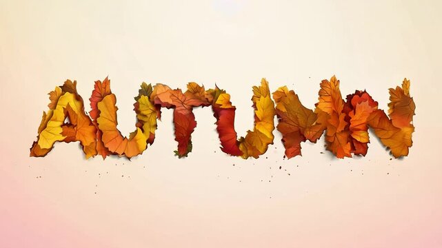 A beautifully animated lettering of the word autumn in golden autumn colors with leaves.