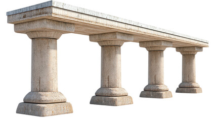 Obraz premium Stone table with round pillars, white isolate background