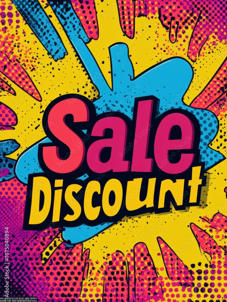 Aufkleber bright bursts of color highlight a striking design with bold text announcing sale and discount offer