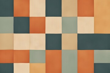 Fototapeta premium Retro inspired color blocks in warm and cool tones with a grainy vintage texture, Ai Generated