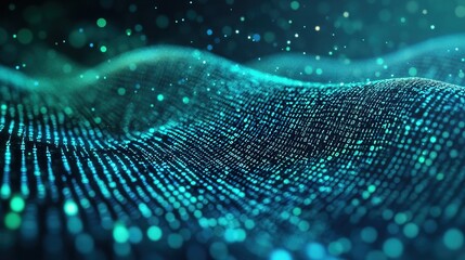 Abstract blue and green tones digital binary code wave background