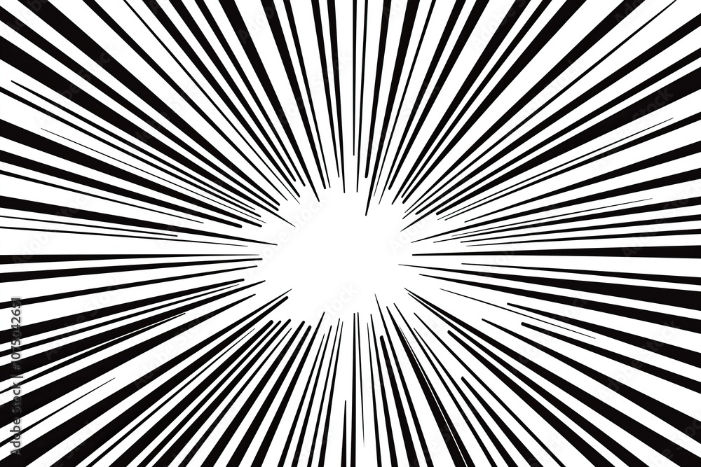 Poster Abstract black and white burst pattern with dynamic lines radiating from a central point