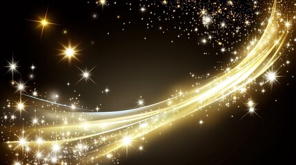 Featuring Enchanting Golden Waves and Sparkling Stars Against a Striking Black Background. This Creative Design Element Highlights the Use of AI in Generating Unique Wallpapers, Perfect for Captivatin