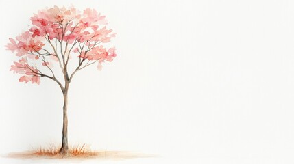 A beautiful watercolor painting of a pink flowering tree on a light background, perfect for nature and tranquility-themed designs.