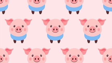 Obraz premium Cute cartoon pig pattern with playful designs on a soft pink background, perfect for children's projects, fabric designs, and playful decor.