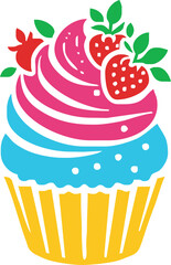 cartoon cupcake icon. vector illustration.