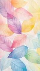 Watercolor pastel leaves, muted colors, colorful pastels, light pink and yellow background