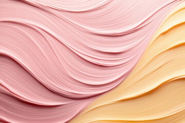 Fototapeta premium Abstract close-up of smooth, flowing pink and yellow paint textures, creating a soothing and colorful background for artistic projects.