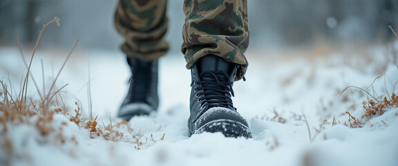 army person walking in snow