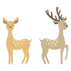 Family of Deers, Hand drawn Deers vector illustration, Doe and Stag