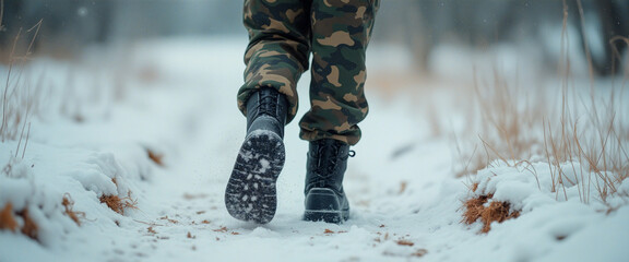 army walking in the snow