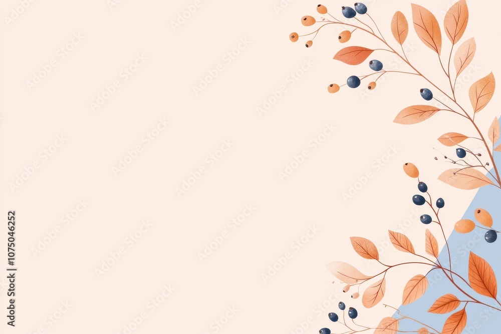 Aufkleber elegant floral background with soft colors, featuring leaves and berries that create a calming and s