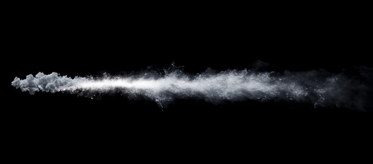 Fototapeta premium A horizontal white smoke trail against a black background