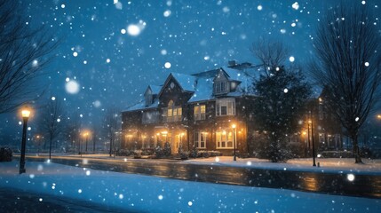 Fototapeta premium Snowflakes Falling Gently in a Winter Night