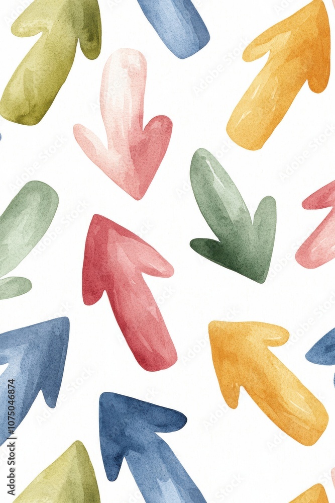 Poster colorful watercolor arrows create a dynamic pattern. perfect for backgrounds, textiles, and creative