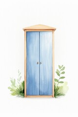 A charming blue wooden cupboard surrounded by delicate greenery, perfect for showcasing nature-inspired decor and rustic aesthetics in your space.