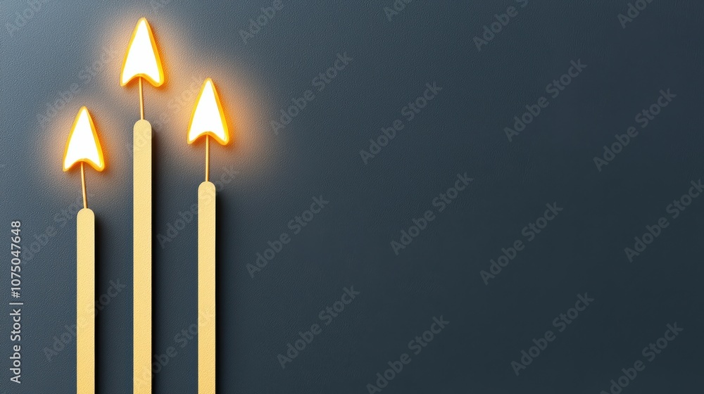 Poster stylish glow of three triangular neon arrows on a dark background, perfect for trendy design project
