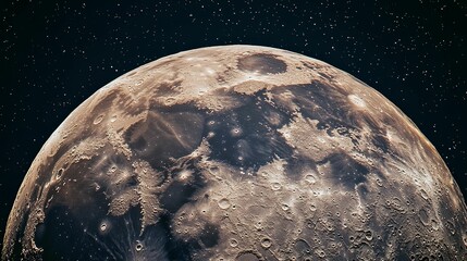 A Detailed View of the Moon's Surface with Craters and Starry Sky