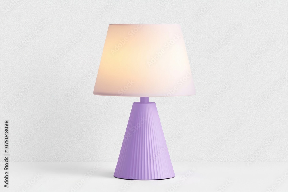 Poster a stylish purple lamp with a conical base and a soft glowing shade, perfect for adding a modern touc