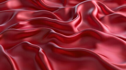 Fototapeta premium A close-up view of luxurious red silk fabric, showcasing its smooth texture and flowing waves, perfect for design and fashion inspirations.