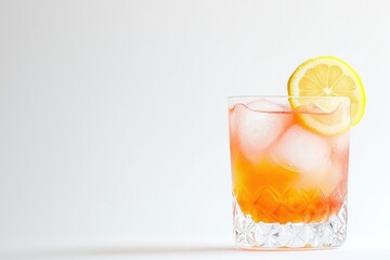 Refreshing cocktail with ice, garnished with a slice of lemon, perfect for summer parties or social gatherings.