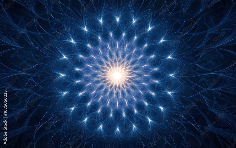 Poster a mesmerizing abstract pattern featuring glowing light radiating from a central point, perfect for b