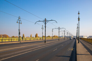 Landscape from Margareta bridge in Budapest city - Hungary. It is an old famous bridge over the Danube river