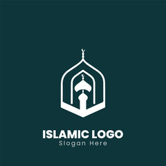 simple islamic logo design, modern muslim Learn logo with mosque, moon and star shape logo template 
