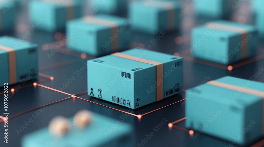 Poster interconnected supply chain management system visualized in 3d
