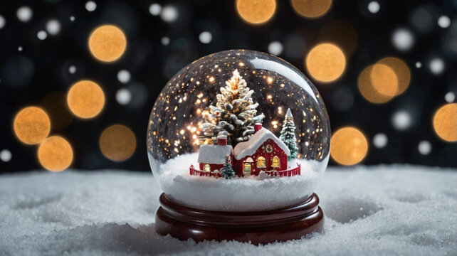 Christmas tree in glass ball on snow

