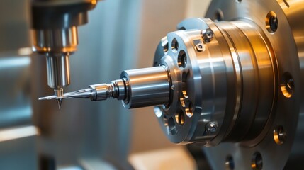 Fototapeta premium Close-Up of a Metal Lathe Tool in Action