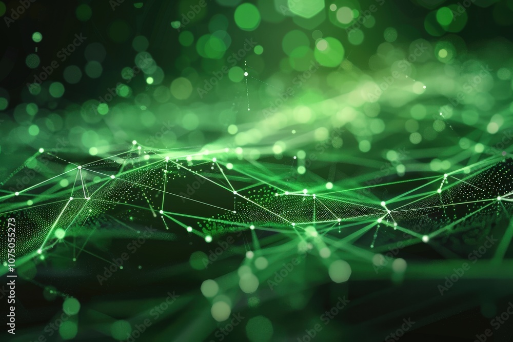 Poster abstract green network with glowing nodes and lines