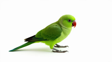 Fototapeta premium Vibrant Green Parrot Portrait Isolated on White Background - Stunning Pet Bird Photography for Nature Lovers