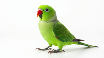 Vibrant Green Parrot Portrait Isolated on White Background - Stunning Pet Bird Photography for Nature Lovers