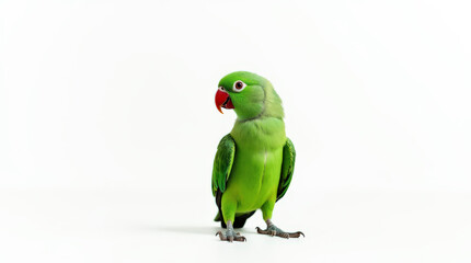Vibrant Green Parrot Portrait Isolated on White Background - Stunning Pet Bird Photography for Nature Lovers