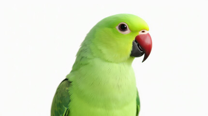 Naklejka premium Vibrant Green Parrot Portrait Isolated on White Background - Stunning Pet Bird Photography for Nature Lovers