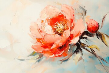 Elegant oil painting of a red peony with soft colors and vintage style. AI generated illustration