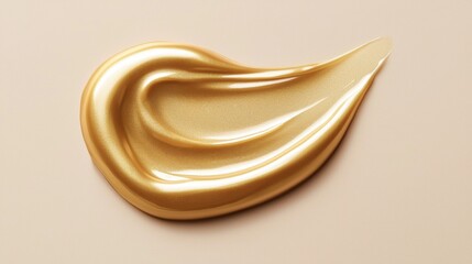 A shimmering swatch of golden cosmetic cream on a soft, neutral surface, showcasing its smooth texture and radiant finish.
