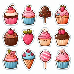Cupcakes clip art stickers on white isolated background