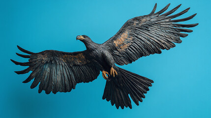 Obraz premium A striking condor statue soaring through the air, on a vivid blue background