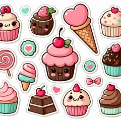 Cupcakes clip art stickers on white isolated background