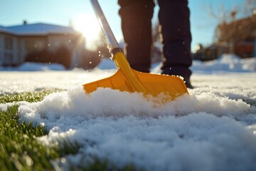 Plastic Snow Shovel Used on Fake Grass