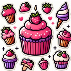 Cupcakes clip art stickers on white isolated background