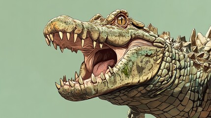 Obraz premium A Close-Up of a Crocodile with its Mouth Open, Showing its Sharp Teeth and a Detailed Eye