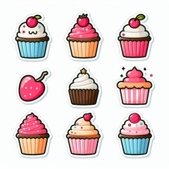 Cupcakes clip art stickers on white isolated background
