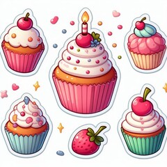 Cupcakes clip art stickers on white isolated background