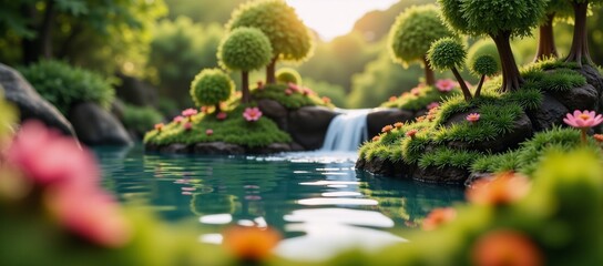 Naklejka premium Miniature floating eco-friendly landscapes illustration