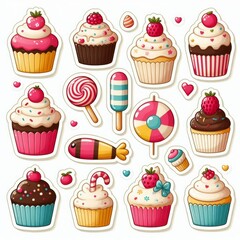 Cupcakes clip art stickers on white isolated background